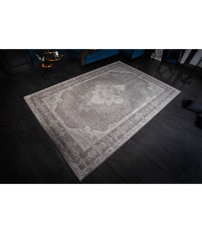 Invicta Interior Oosters katoenen vloerkleed PURE UNIQUE XXL 350x240cm antiek lichtgrijs geometrisch patroon - 39980