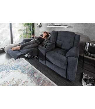 Invicta Interior Exclusieve 2-zits bioscoopfauteuil HOLLYWOOD donkergrijze tv-fauteuil met bekerhouder - 39979