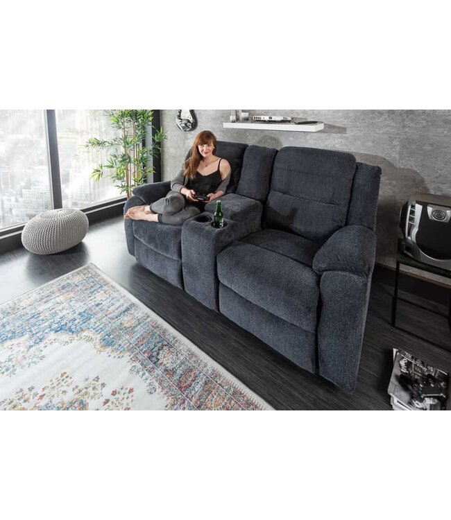 Invicta Interior Exclusieve 2-zits bioscoopfauteuil HOLLYWOOD donkergrijze tv-fauteuil met bekerhouder - 39979