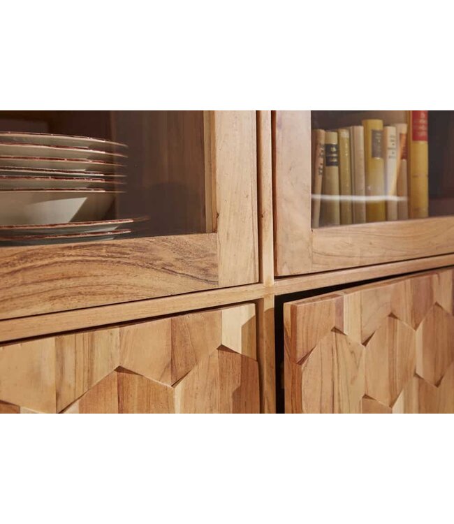 Invicta Interior Massief houten dressoir MYSTIC LIVING 140cm naturel acacia vitrine 3D oppervlak - 39942