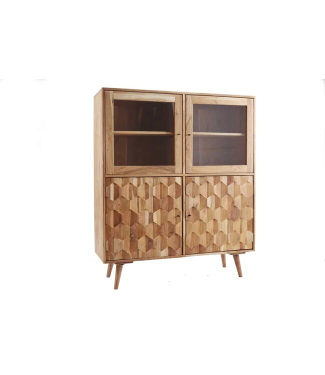Invicta Interior Massief houten dressoir MYSTIC LIVING 140cm naturel acacia vitrine 3D oppervlak - 39942
