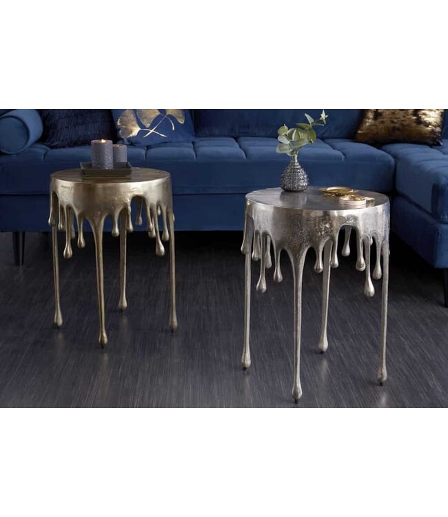 Invicta Interior Extravagante bijzettafel LIQUID LINE 50cm zilver traandesign metaal aluminium rond - 39883