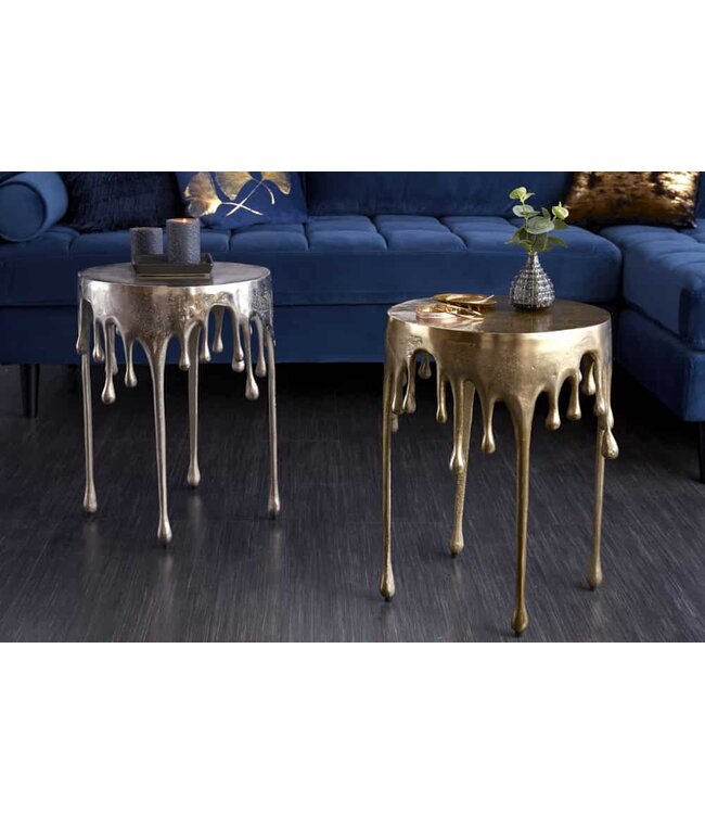 Invicta Interior Extravagante bijzettafel LIQUID LINE 50cm goud druppelvormig design metaal aluminium rond - 39882