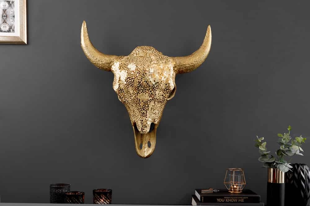 Elegante stierenkop MATADOR 56cm goud met mozaiekversiering wanddecoratie - 39879