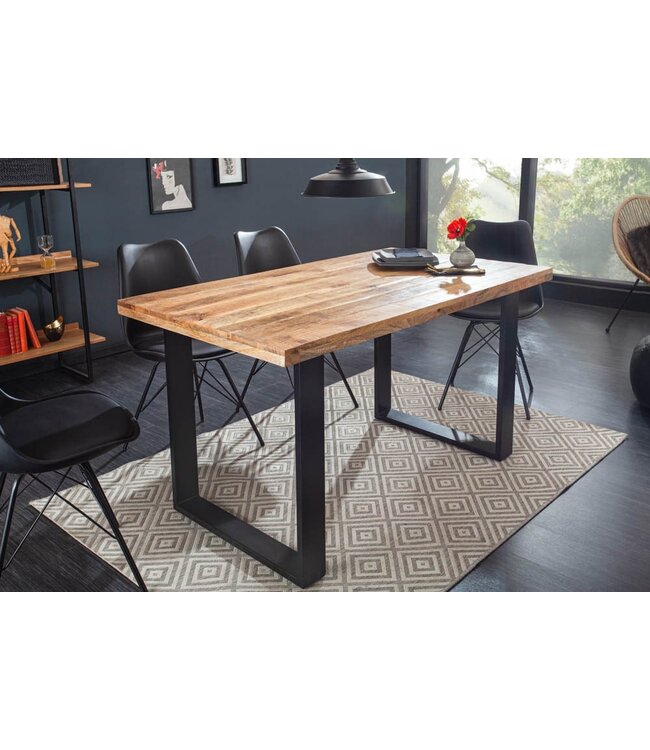 Invicta Interior Massieve eettafel IRON CRAFT 120cm mangohout zwart ijzeren frame slede industrieel design - 39875