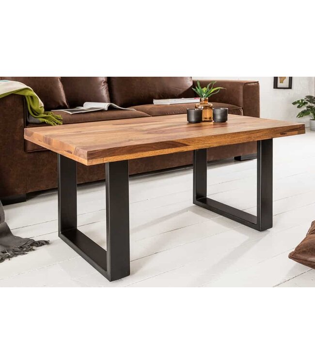 Invicta Interior Massief houten salontafel IRON CRAFT 100cm Sheesham steenafwerking Industrieel Design - 39871