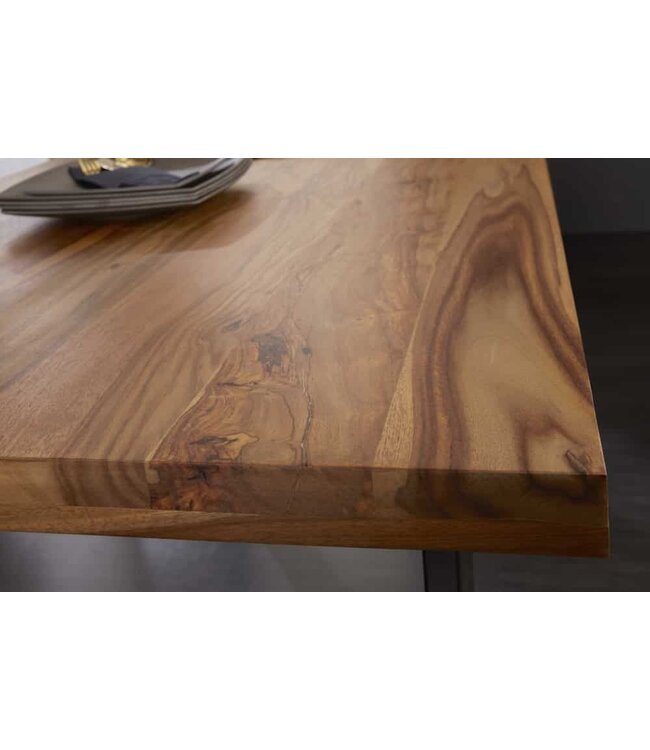 Invicta Interior Massief houten eettafel IRON CRAFT 200cm naturel zwarte Sheesham steenafwerking Industrieel Design - 39870