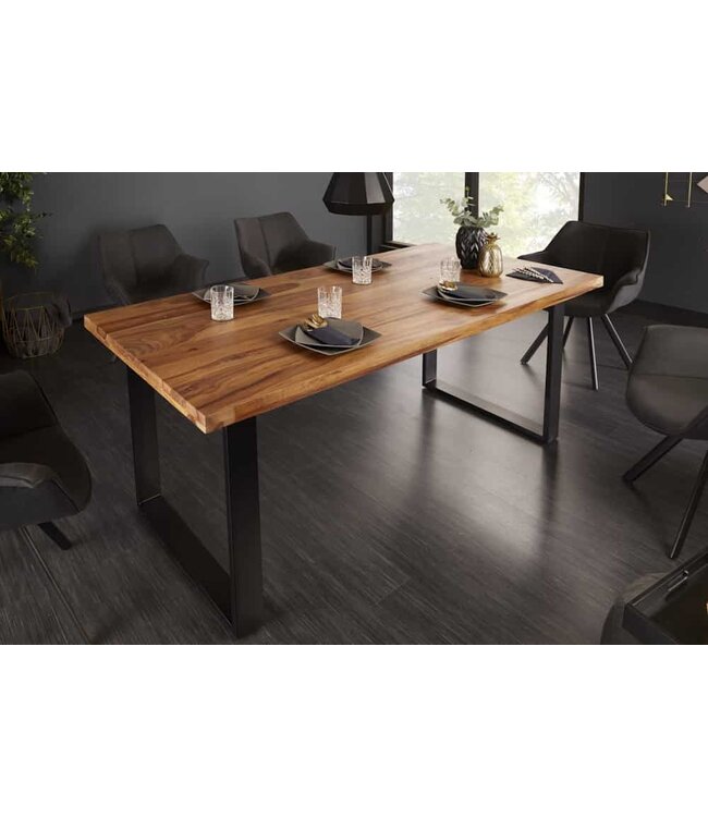 Invicta Interior Massief houten eettafel IRON CRAFT 200cm naturel zwarte Sheesham steenafwerking Industrieel Design - 39870