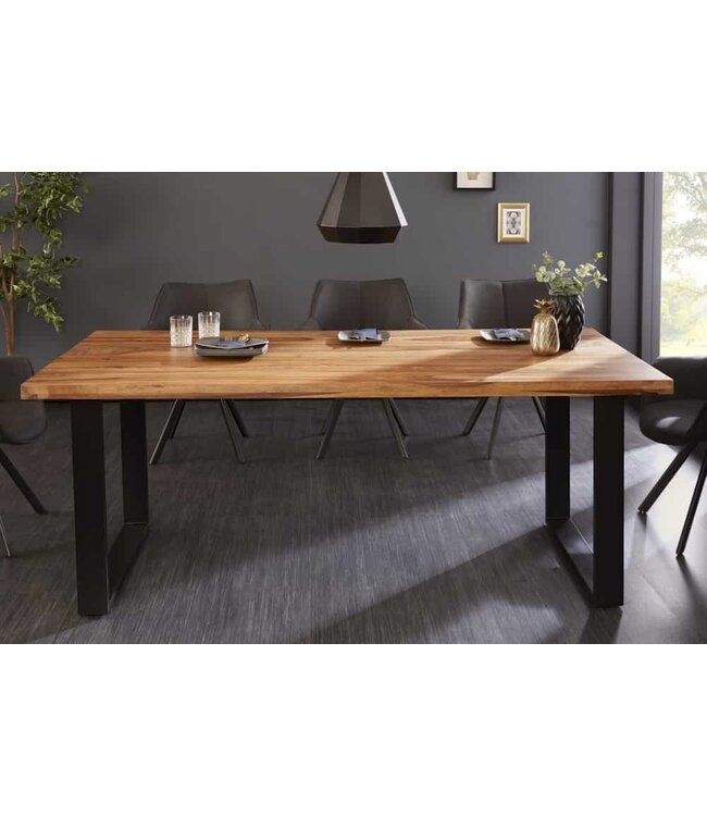 Invicta Interior Massief houten eettafel IRON CRAFT 200cm naturel zwarte Sheesham steenafwerking Industrieel Design - 39870