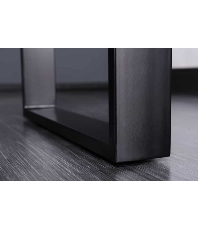 Invicta Interior Massief houten eettafel IRON CRAFT 120 cm natuurlijke Sheesham steenafwerking zwarte metalen poten loper - 39866