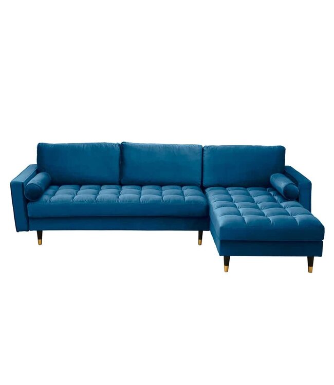 Invicta Interior Elegante hoekbank COSY VELVET 3-zitsbank met blauwe petrol fluwelen veerkern - 39847