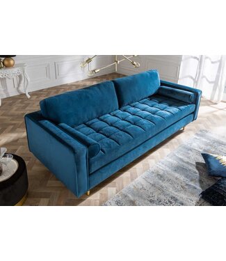 Invicta Interior Design 3-zits loungebank COSY VELVET 220cm petroleumblauw fluwelen veerkern - 39844