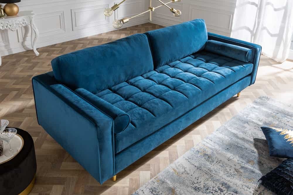 Design 3-zits loungebank COSY VELVET 220cm petroleumblauw fluwelen veerkern - 39844