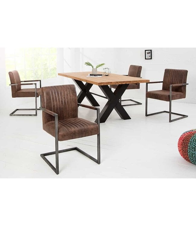 Invicta Interior Moderne sledefauteuil BIG ASTON vintage bruin geborsteld ijzeren frame - 39805