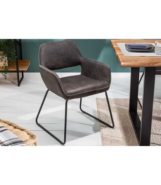 Invicta Interior Design stoel MUSTANG antiek grijs microvezel met armleuning - 39795