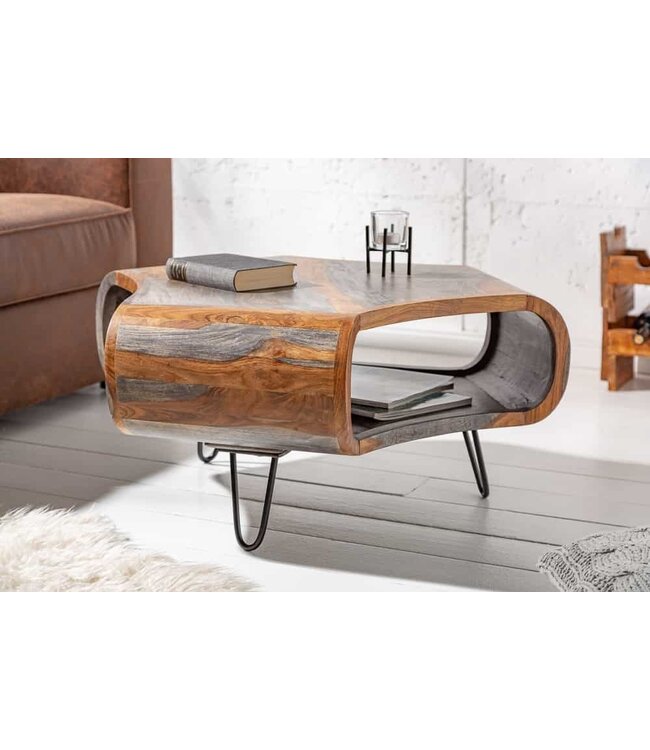 Invicta Interior Retro salontafel ORGANIC LIVING 80cm grijze smoke afwerking Sheesham palissander massief houten haarspeldpoten - 39753