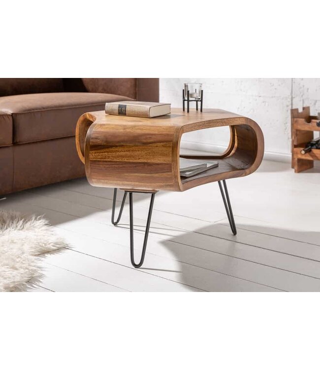 Invicta Interior Retro salontafel ORGANIC LIVING 70cm Sheesham palissander massief hout met opbergruimte Haarspeldpoten - 39752