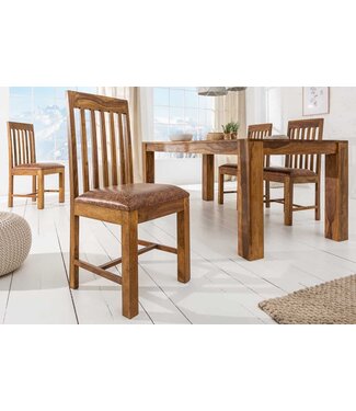 Invicta Interior Stevige stoel MAKASSAR Sheesham eetkamerstoel gestoffeerd in koloniale stijl - 39751