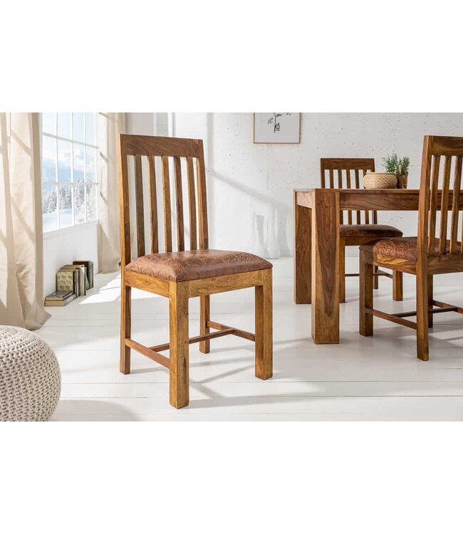 Invicta Interior Stevige stoel MAKASSAR Sheesham eetkamerstoel gestoffeerd in koloniale stijl - 39751