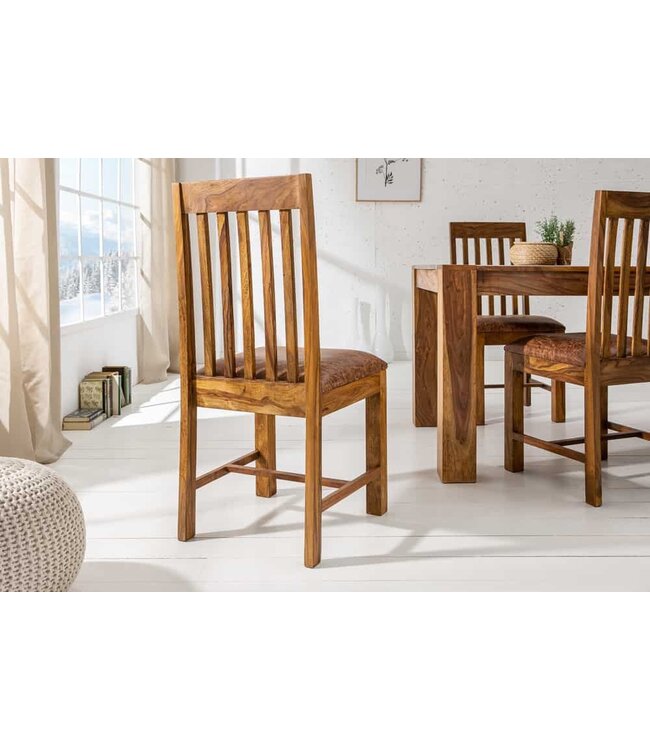 Invicta Interior Stevige stoel MAKASSAR Sheesham eetkamerstoel gestoffeerd in koloniale stijl - 39751