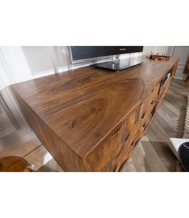 Invicta Interior Massief TV-bord MYSTIC LIVING 140cm Sheesham naturel 3D oppervlak massief hout - 39744