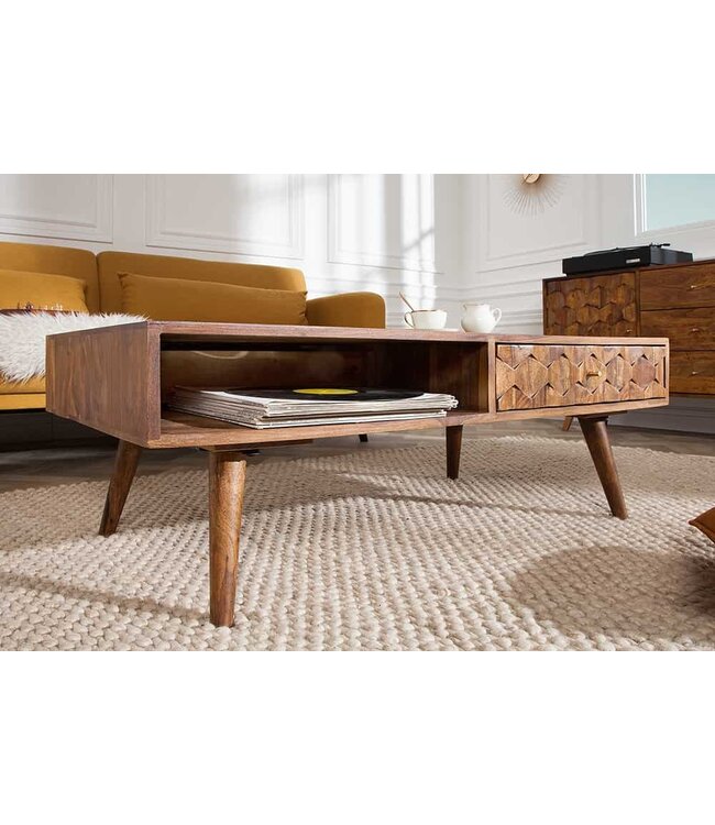 Invicta Interior Massieve salontafel MYSTIC LIVING 100cm Sheesham naturel 3D oppervlak massief hout - 39743