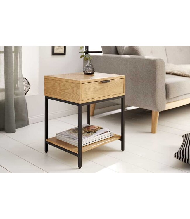 Invicta Interior Industrieel nachtkastje ELEMENTS 40cm eiken bijzettafel met lade - 39710