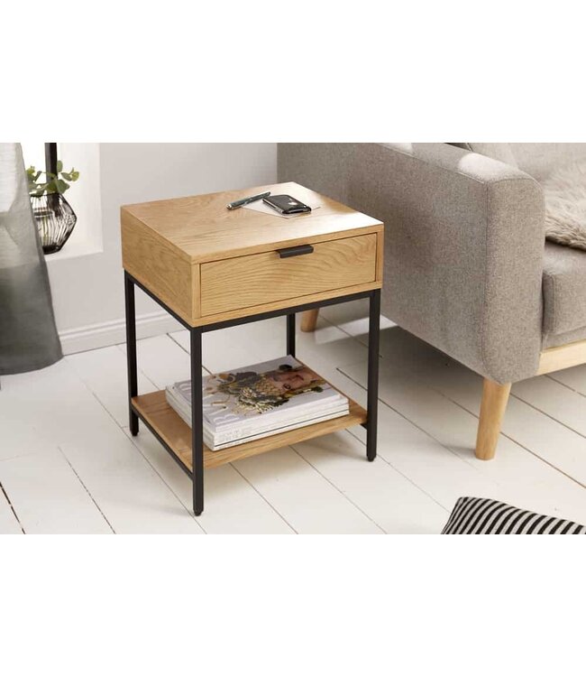 Invicta Interior Industrieel nachtkastje ELEMENTS 40cm eiken bijzettafel met lade - 39710