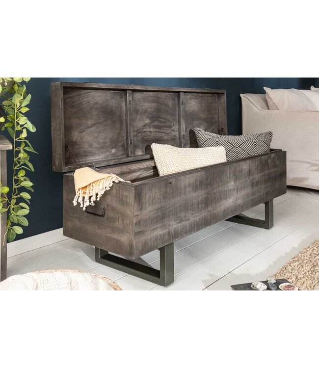 Invicta Interior industrieele kistbank FACTORY LOFT 115cm mangohouten grijze bank - 39664