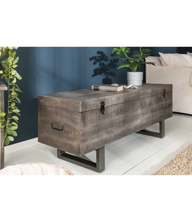 Invicta Interior industrieele kistbank FACTORY LOFT 115cm mangohouten grijze bank - 39664