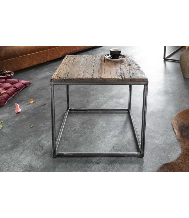 Invicta Interior industrieele bijzettafel BARRACUDA 40cm gerecycled hout met gebogen poten - 39586