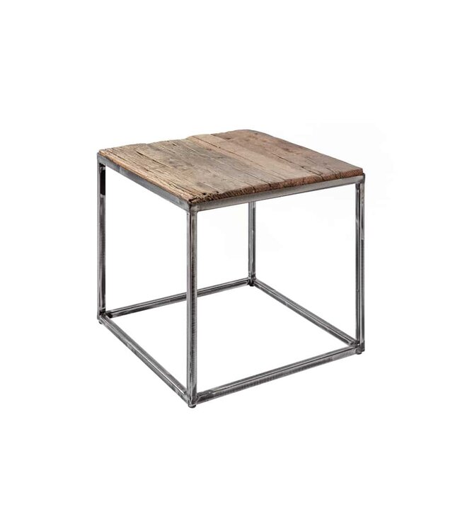 Invicta Interior industrieele bijzettafel BARRACUDA 40cm gerecycled hout met gebogen poten - 39586