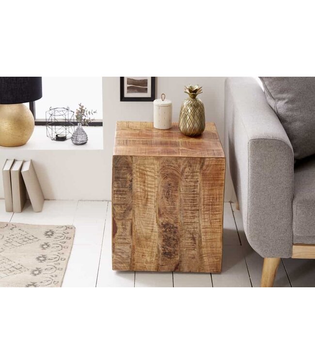 Invicta Interior Stevige bijzettafel FACTORY 40cm gevlamd mangohout op wielen - 39582