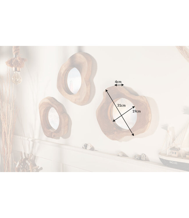 Invicta Interior Handgemaakte spiegel REFLECT 31 cm natuurlijke teakhouten wandspiegel - 39546