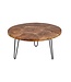 Invicta Interior Ronde massief houten salontafel MOSAIK 70cm natuurlijk teakhout haarspeldpoten zwart metaal handgemaakt - 39540