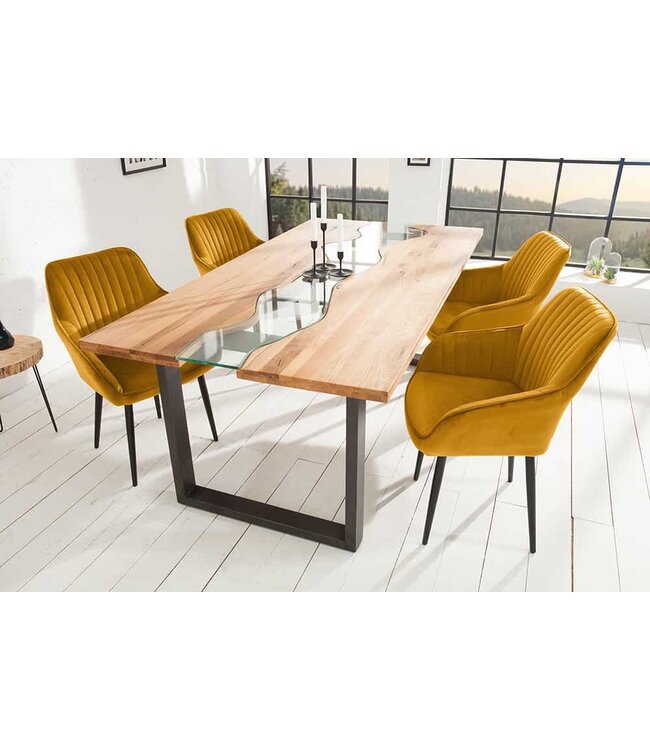 Invicta Interior Elegante armleuningstoel TURIJN mosterdgeel fluweel met decoratieve stiksels - 39528