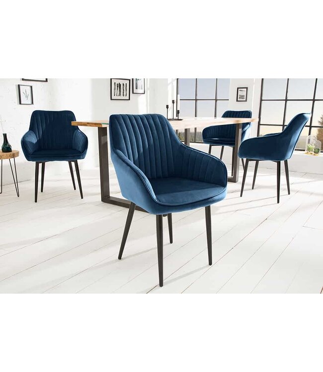 Invicta Interior Elegante armleuningstoel TURIJN koningsblauw fluweel met decoratieve stiksels - 39527
