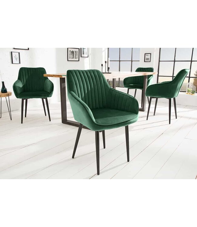 Invicta Interior Elegante armleuningstoel TURIJN smaragdgroen fluweel met decoratieve stiksels - 39526
