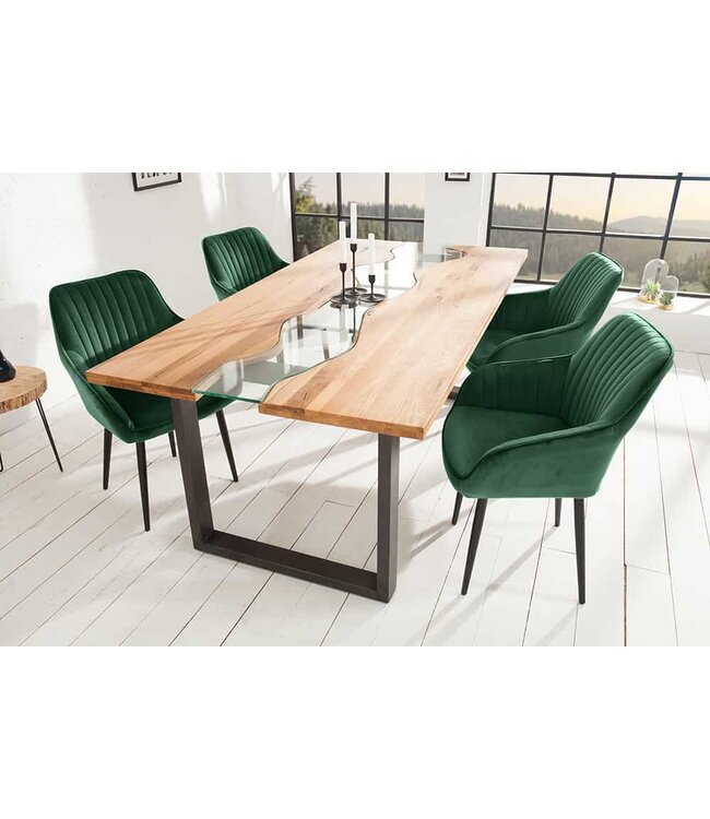 Invicta Interior Elegante armleuningstoel TURIJN smaragdgroen fluweel met decoratieve stiksels - 39526