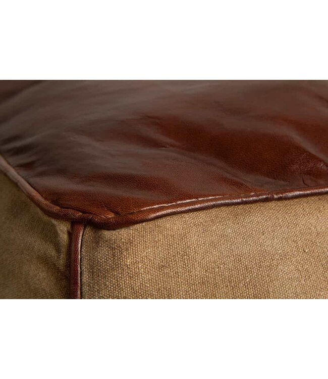 Invicta Interior Retro poef MUSTANG lederen bekleding 45cm met linnen zitkubus - 39525