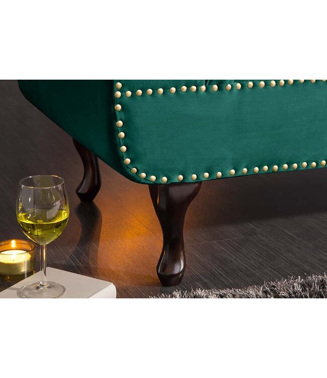 Invicta Interior Design chaise longue CHESTERFIELD 170 cm smaragdgroen fluwelen knoopsluiting klinknagels - 39429