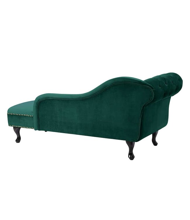 Invicta Interior Design chaise longue CHESTERFIELD 170 cm smaragdgroen fluwelen knoopsluiting klinknagels - 39429