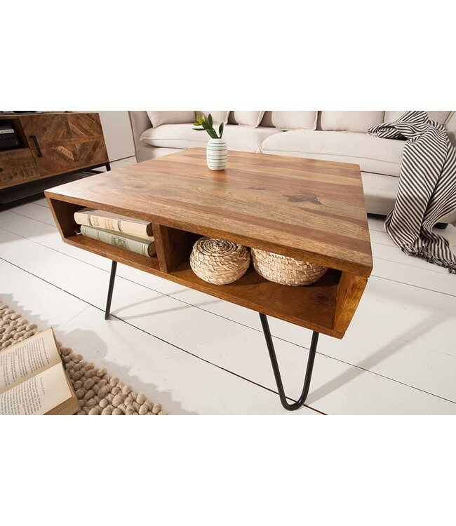 Invicta Interior Handgemaakte salontafel SCORPION 60cm massief sheeshamhout met opbergruimte Hairpin Poten - 39384