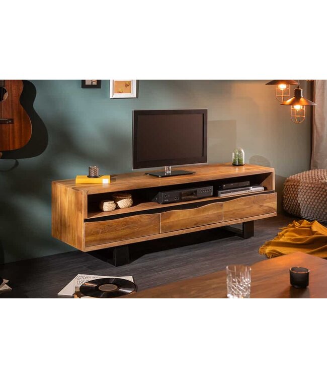 Invicta Interior Massief tv-meubel MAMMUT 160 cm lowboard met metalen boomrand in acaciahoningafwerking - 39365