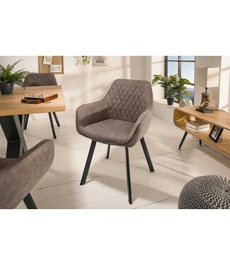 Invicta Interior Retro stoel PALERMO taupe met armleuning en decoratieve stiksels - 39343