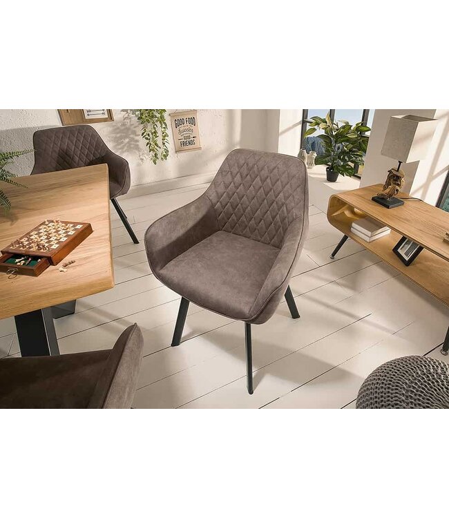 Invicta Interior Retro stoel PALERMO taupe met armleuning en decoratieve stiksels - 39343