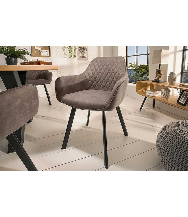 Invicta Interior Retro stoel PALERMO taupe met armleuning en decoratieve stiksels - 39343