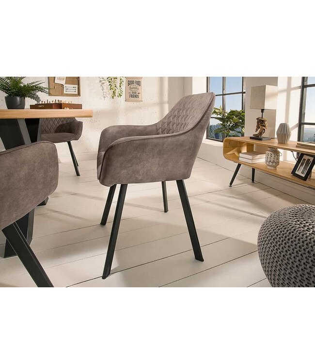 Invicta Interior Retro stoel PALERMO taupe met armleuning en decoratieve stiksels - 39343