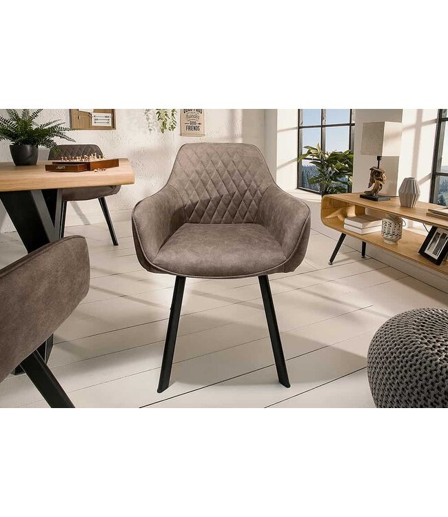 Invicta Interior Retro stoel PALERMO taupe met armleuning en decoratieve stiksels - 39343