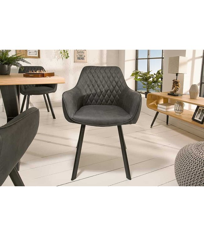 Invicta Interior Retro stoel PALERMO antraciet met armleuning en decoratieve stiksels - 39342